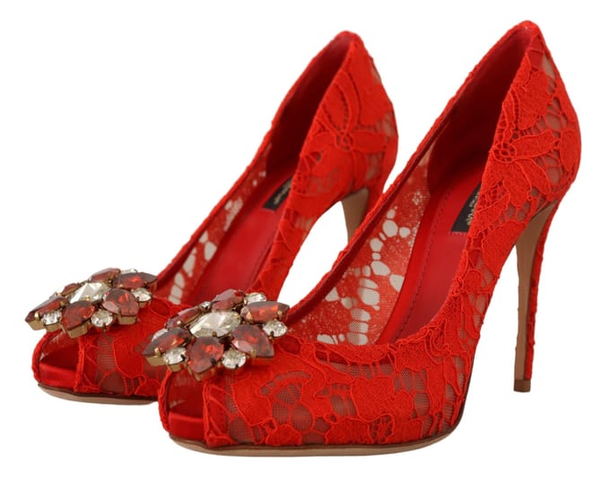 Dolce & Gabbana Rode Taormina Kanten Kristallen Hakken Dames Pumps