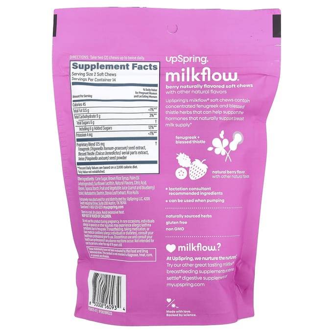 UpSpring, Milkflow® Berry, 28 Zachte Kauwsnoepjes