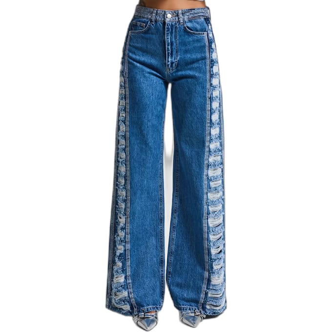 It's Basic - RHINESTONE FLARE MID RISE JEANS