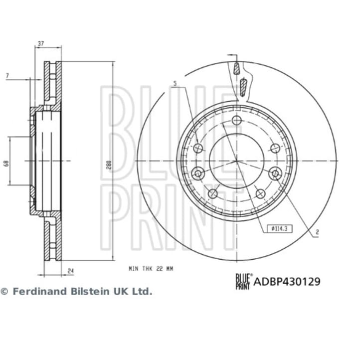 Remschijf BLUE PRINT ADBP430129 voorkant, geventileerd, 1 Stuk