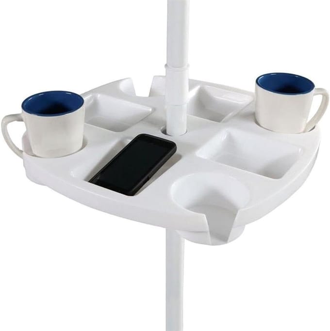 Strandparaplutafel - Dienblad - Buiten Zitten - 4 Bekerhouders - 43.2x43.2x5.1cm - Wit