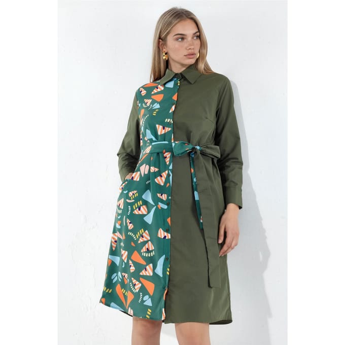 Geprinte Mini Shirt Jurk Met Strikdetail
