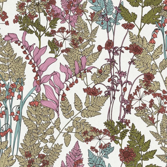 BLOEMEN EN BLADEREN BEHANG | Botanisch - meerkleurig wit - "Architects Paper" A.S. Création Floral Impression