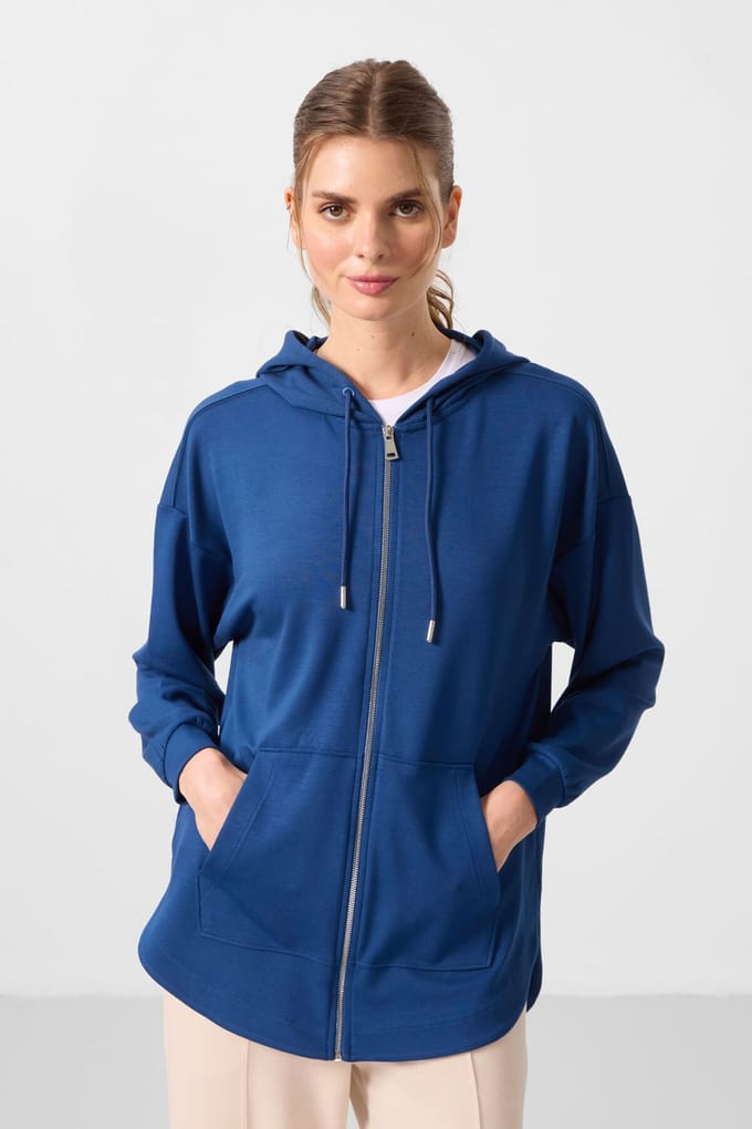 Overgevoerde Hoodie Langarm Zip Tuniek Top
