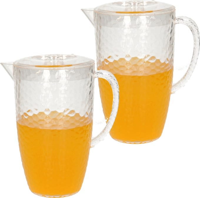 5Five Sapkan/schenkkan karaf met deksel - Set van 2x stuks - 2 liter/2000 ml - transparant - kunststof - 20 x 24 cm