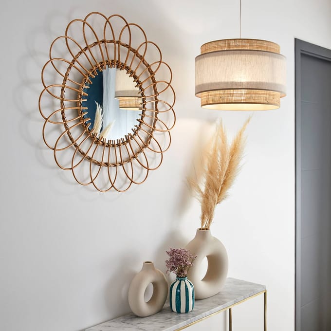 COREP Hanglamp Milo, pyla/naturel, Ø 38 cm raffia/stof
