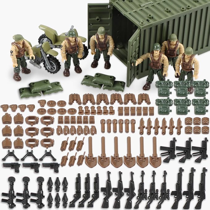 WOII Militaire Speelgoedset met Amerikaanse Soldaat Figuren Plastic Wapens Legeruitrusting Uitrusting Container en Accessoires voor Kinderen black