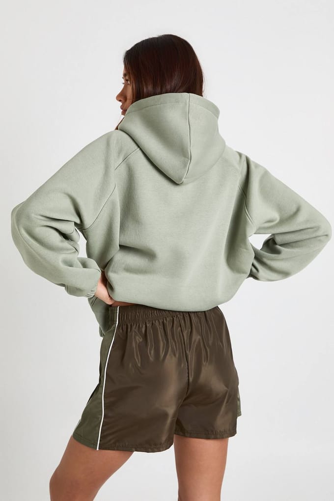 boohoo Dames Nylon Hoge Taille Contrast Paneel Track Shorts | Olijf | Maat: Medium