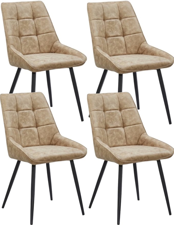 Colenis® - Dansk Eetkamerstoel - Set Van 4 - Sand - Microfiber Stof - Industrieel - Stoel