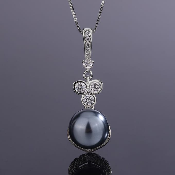 Bijoux Zircon Micro Incrusté pour Femmes Ensemble Pendentif Perle Mode Luxe Léger Design Simple Ensemble Boucles d'Oreilles Cadeau de Vacances gray