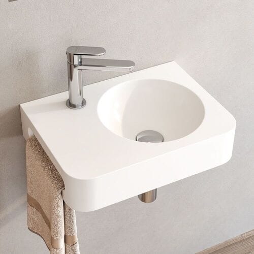 Kronenbach Stone hand wash basin 45 x 33 cm with towel rail, basin right with tap hole KB137513BK