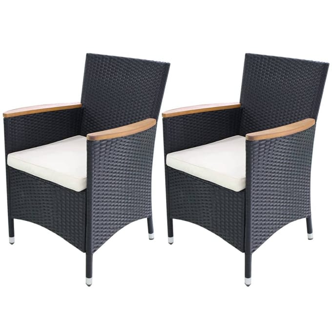 vidaXL - Tuinstoelen - 2 - st - met - kussens - poly - rattan - zwart