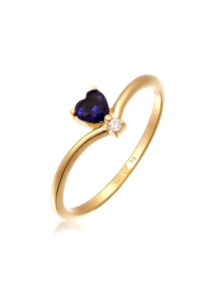 Elli PREMIUM - Ring - Stenen Dames Hart Labgegroeid Diamant Witte Saffier Blauw 925 Sterling Zilver Verguld - Dames
