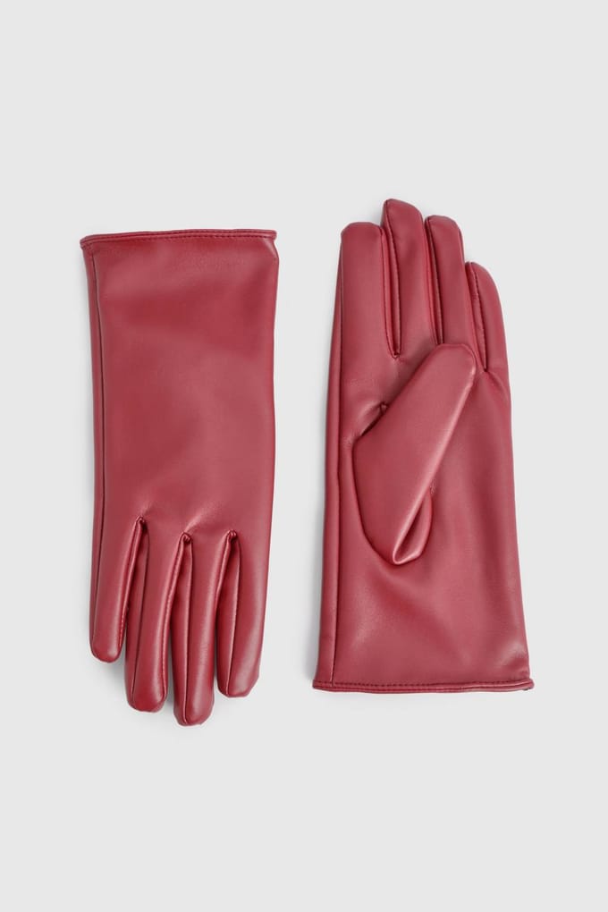 boohoo Dames Kunstleren handschoenen | Bordeaux Rood