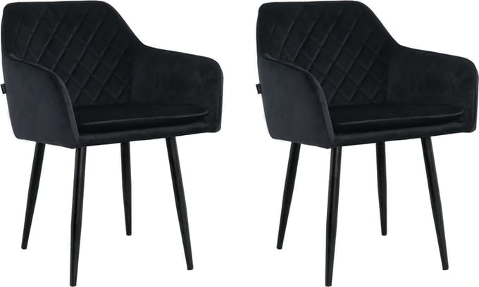 Lina® Noble Eetkamerstoelen - Zwart - Set van 2 - Velvet
