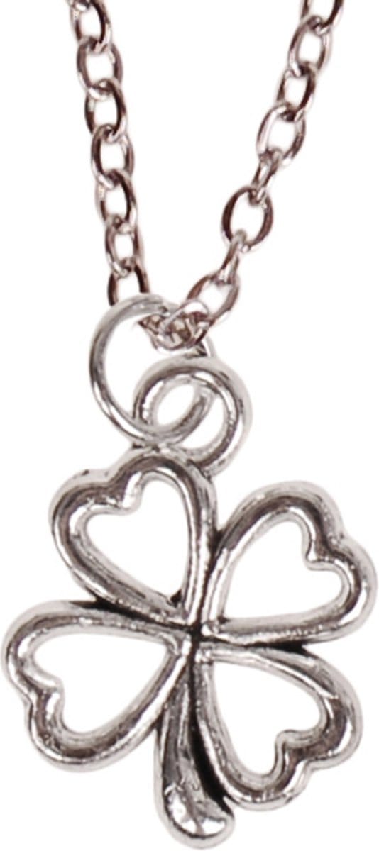 Ketting 55cm - Hangertje Klavertje vier zilverkleurig 1,5cm