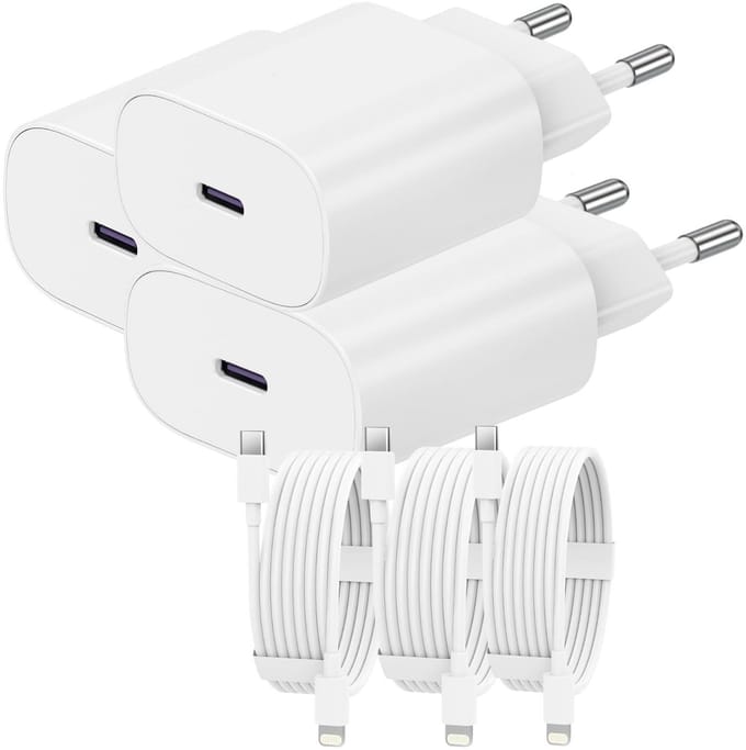 USB C Snellader 25W + kabel 2M - 3 Pack - Oplader - USB-C Lader - Wit