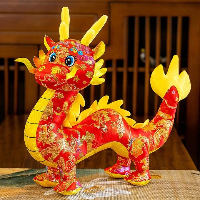 Jaar van de Draak Mascotte Pluche Speelgoed Tangpak Gesimuleerde Draak Pop Zodiac Chinese Draak Pop 30cm yellow