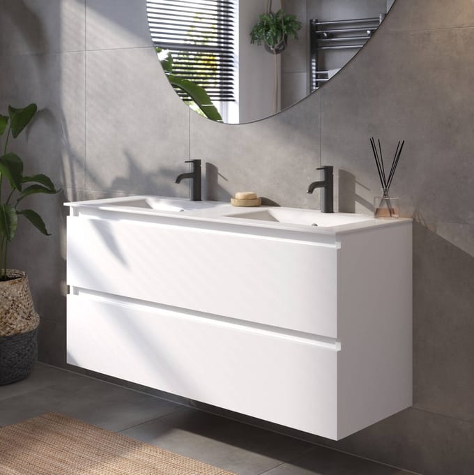 Saqu Gaia Badkamermeubel Set - 121x46 cm - Voorgemonteerd - Wit - Wastafelmeubel - Badmeubel