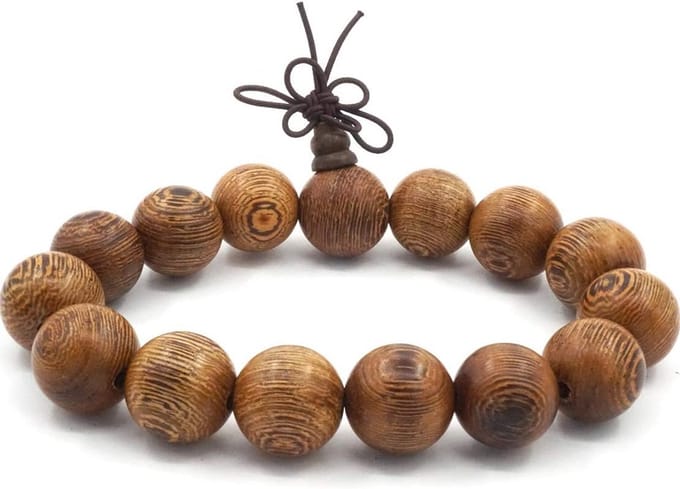 Mala armband houten kralen 15mm met Buddha en parels