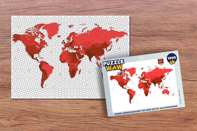 Puzzel Wereldkaart - Rood - Simpel - Legpuzzel - Puzzel 1000 stukjes volwassenen