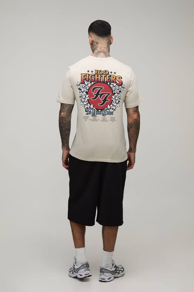 Lang Regular Foo Fighters Bloemen Licentie Print T-shirt | Stone | Size Medium