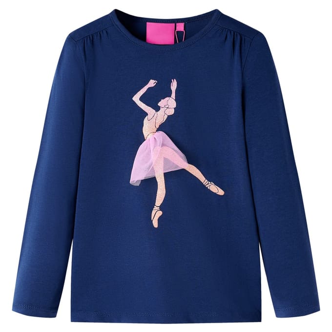 vidaXL - Kindershirt - met - lange - mouwen - 128 - marineblauw