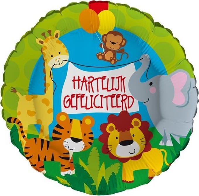 Folieballon Jungle Hartelijk gefeliciteerd 43 cm