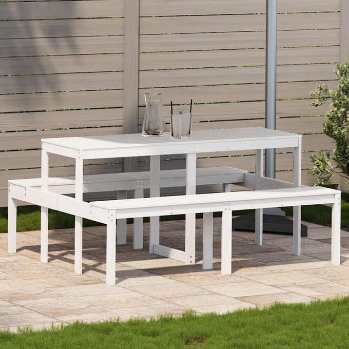 Vidaxl Picknicktafel, Wit, 160X134X75 Cm, Massief Grenenhout