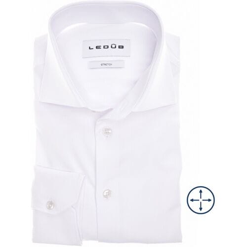 Ledub modern fit overhemd - popeline - wit - Strijkvriendelijk - Boordmaat: 37