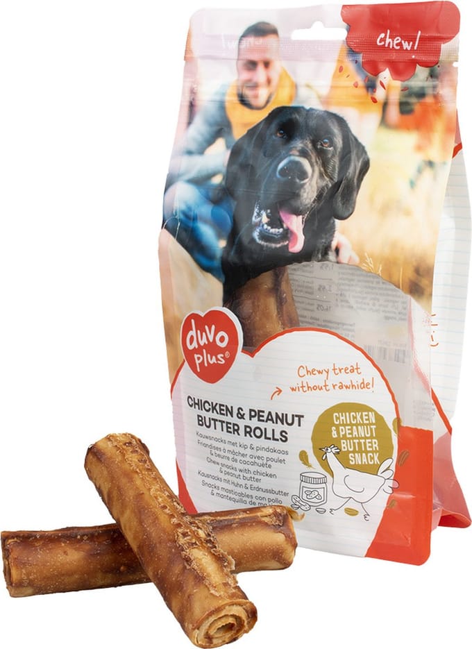 Duvoplus - Hondensnack - Hond - Chew! Kip & Pindakaas Rolls M - 12cm - 5pcs / 330g - 5st
