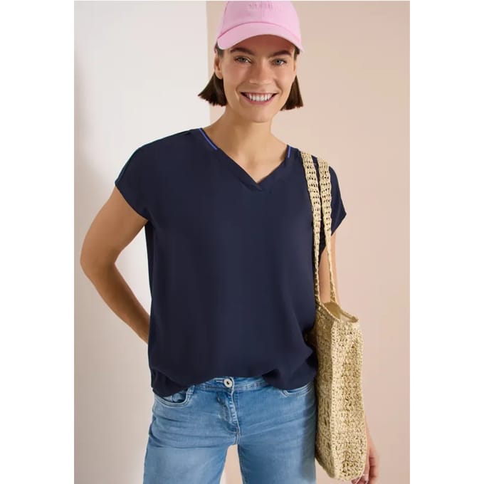 Blouse met korte mouwen en een mix van texturen