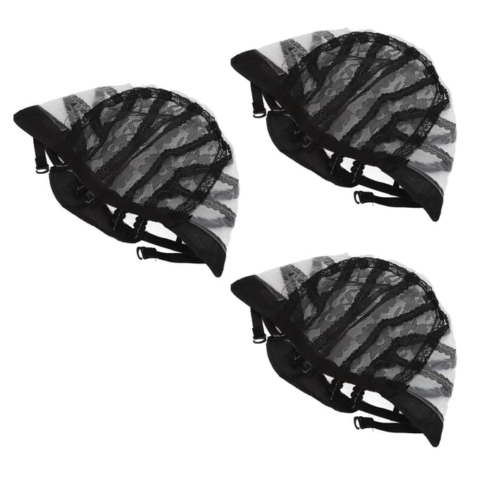 3 STUKS Elastische Pruik Netmuts Zwart Nylon Ademend Rekbaar Nep Haar Hoes voor Cosplay Make-up black