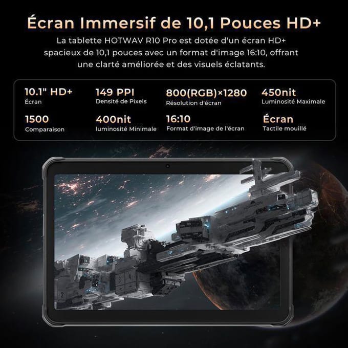 Onbreekbare Tablet HOTWAV Tab R10 Pro 20GB+256GB 10.1  Touchscreen Tablet 10080mAh Android 14 Dual SIM 4G/GPS/IP68&IP69K Zwart