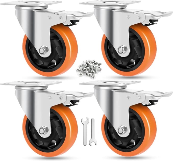 Meubelwielen 100mm - Zware belasting 540kg - Polyethyleen - Dubbele vergrendeling - Kar Werkbank - Set van 4