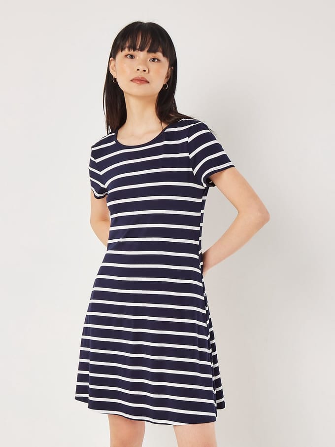 Mini-jurk van gestreepte jersey