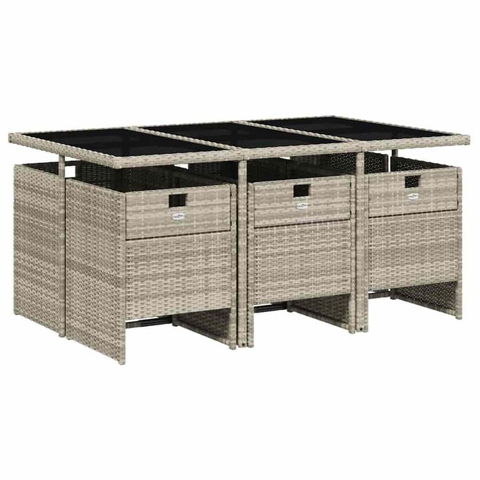 vidaXL - 7-delige - Tuinset - met - kussens - poly - rattan - grijs