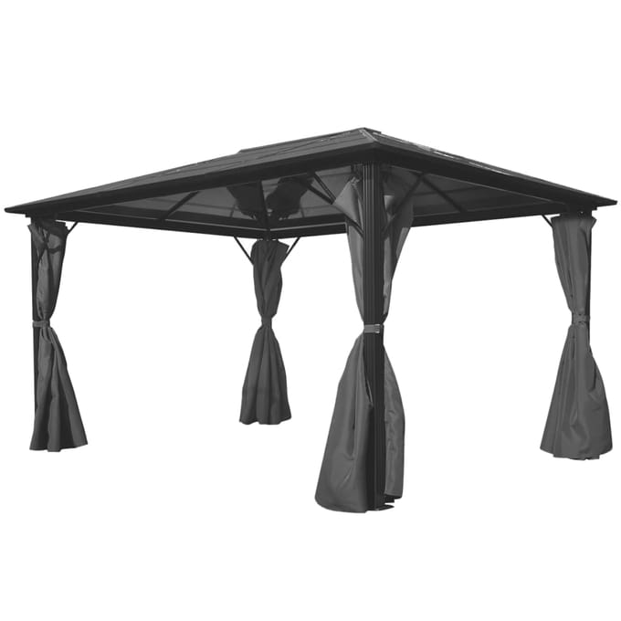 vidaXL - Prieel - met - gordijn - 400x300 - cm - aluminium - antraciet