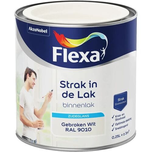 Flexa - Strak In De Lak Binnenlak Zijdeglans - Gebroken Wit / Ral 9010 - 250 Ml