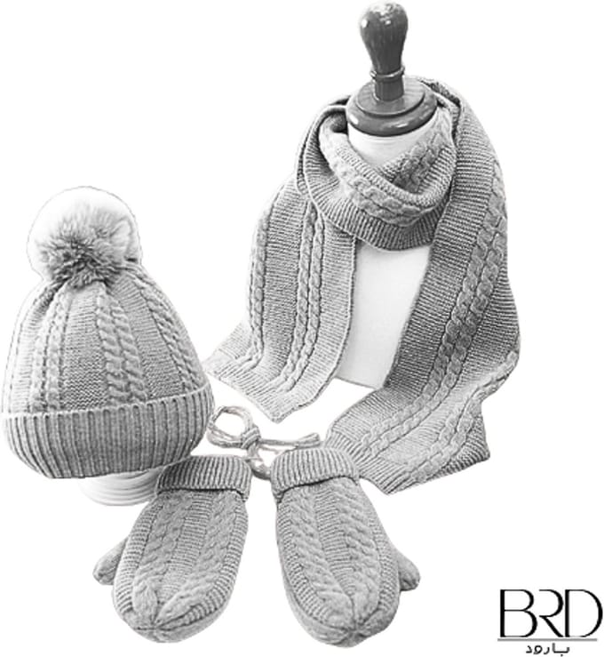 BRD® 3-Delige Winterset Kind Grijs - Muts met Pompon Sjaal & Wanten met koord