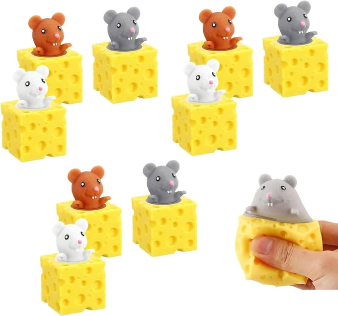 Knijpspeelgoed - Stressbal - Stress verminderen - Creatief kaas muis ontwerp - 9 stuks - Wit bruin grijs