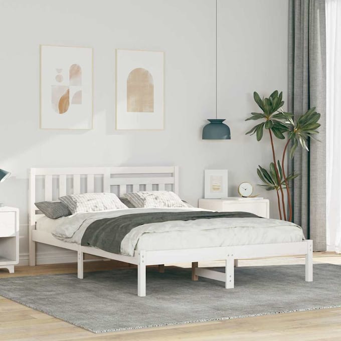 vidaXL - Bedframe - met - hoofdeinde - Wit - 120 - x - 200 - cm - Massief - grenenhout