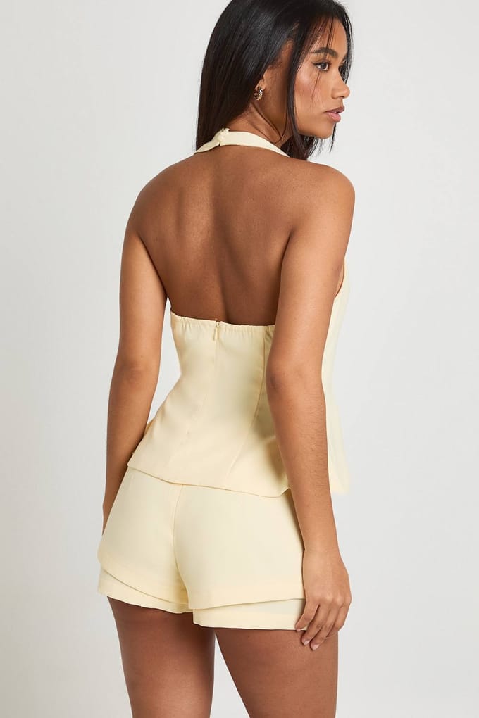 boohoo Dames Hoge Taille Dubbele Zoom Getailleerde Shorts | Citroen | Maat: 44