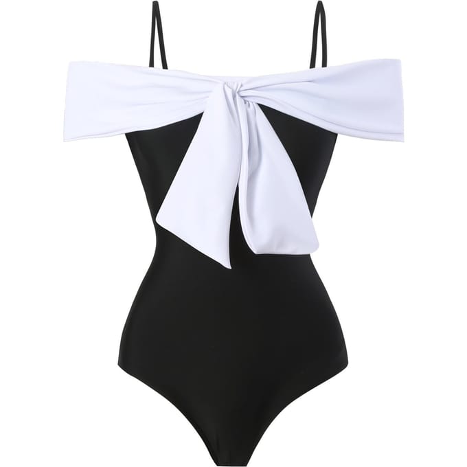 Nieuw Retro Eendelig Badpak Damespak met Gaas Rok Conservatief Badpak L white
