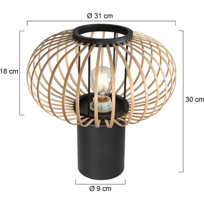 Tafellamp - naturel zwart - Silva - bamboe metaal - Ø 9cm - E27 - 4499ZW - Steinhauer