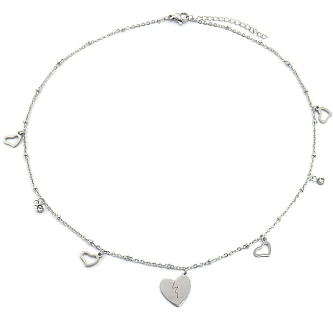 Ketting met Hartjes - RVS - Lengte 40-44 cm - Zilverkleurig – valentijn – cadeau