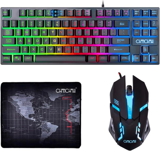 Compact Gaming Toetsenbord en Muis Set (TKL, Bedraad/Draadloos)