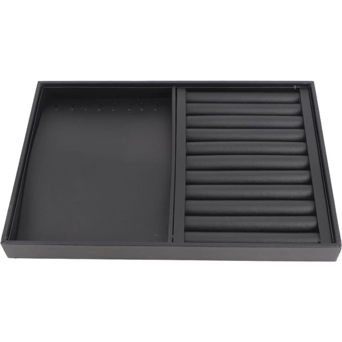 Sieraden Display Tray Armband Ring Oorbel Ketting Houder Opbergplaat Doos (Zwart PU) black