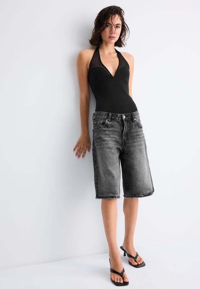Stradivarius Halterbody van mesh  Zwart S