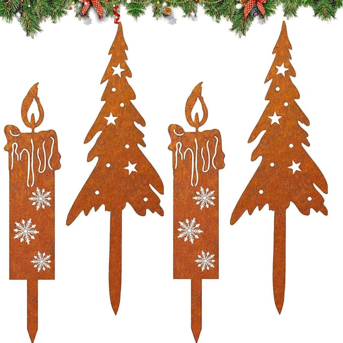 4 Pcs Rusty Candles Christmas Tree Christmas Decoration Rust Stud Outdoor Garden Stack Rust Stud Christmas Decoration - ShopVlot